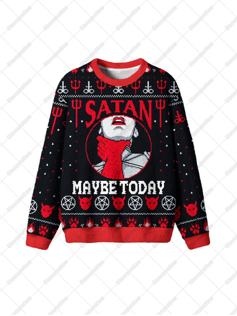 MAYBE TODAY SATAN UGLY CHRISTMAS SWEATSHIRT