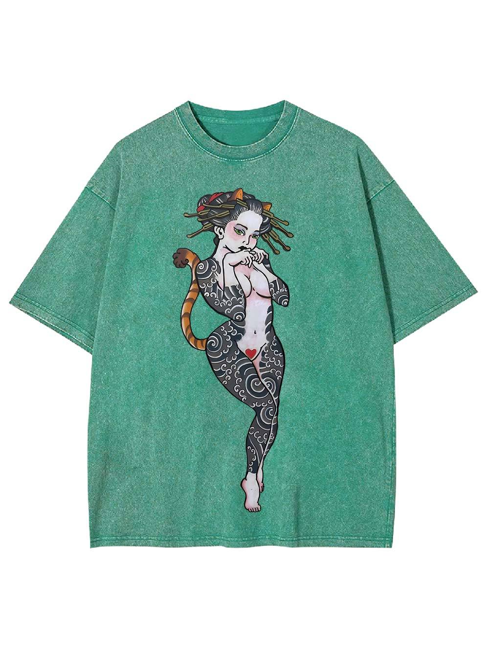 Tattooed Cat Siren Washed Tshirt