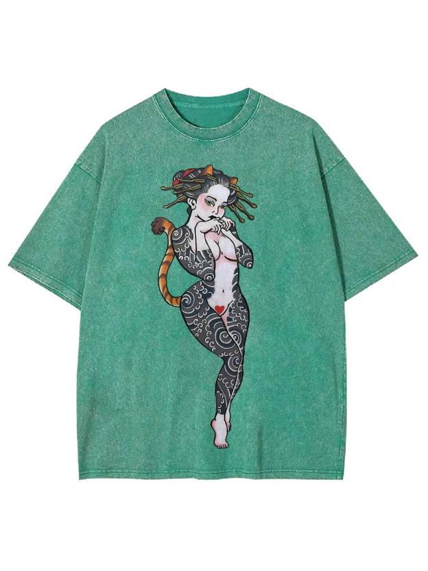 Tattooed Cat Siren Washed Tshirt