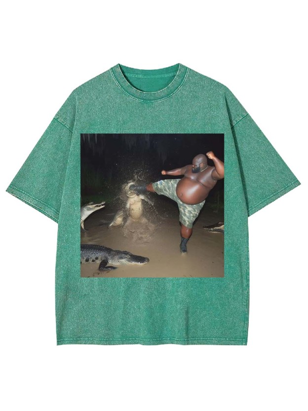 Kicking an alligator in the swamp Washed Tshirt