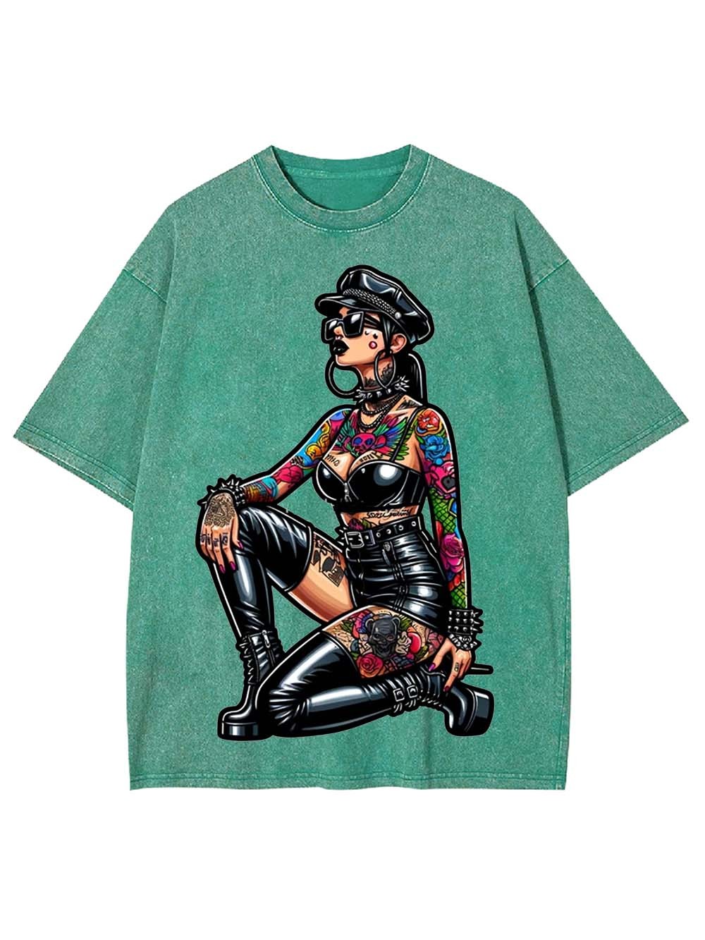 Pinup in Leather and Spikes Washed Tshirt