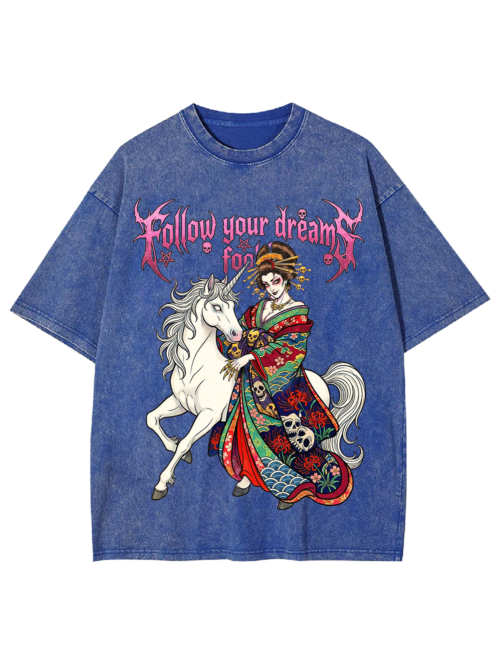 Dark Geisha on White Horse Washed Tshirt