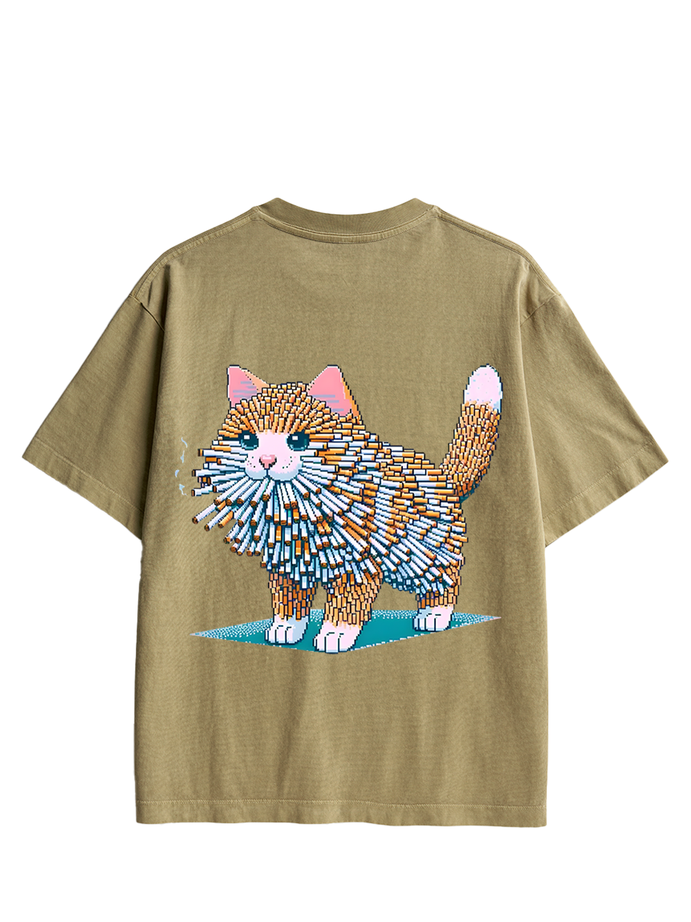 Cigarette Cat Double Sided Print Washed TShirt