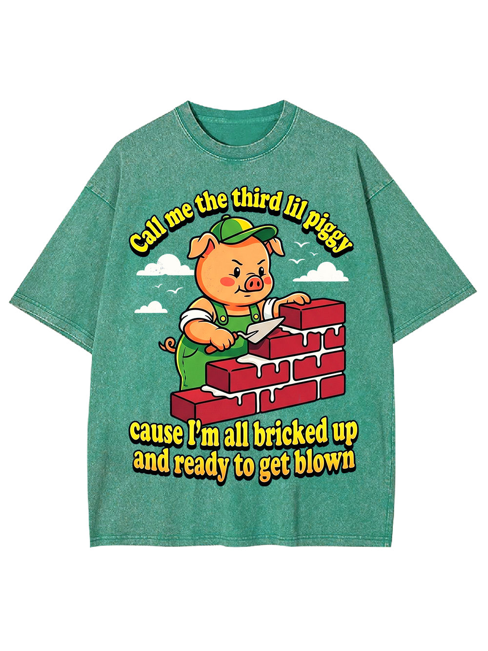 Third Lil Piggy Funny Retro Cartoon Washed Tshirt