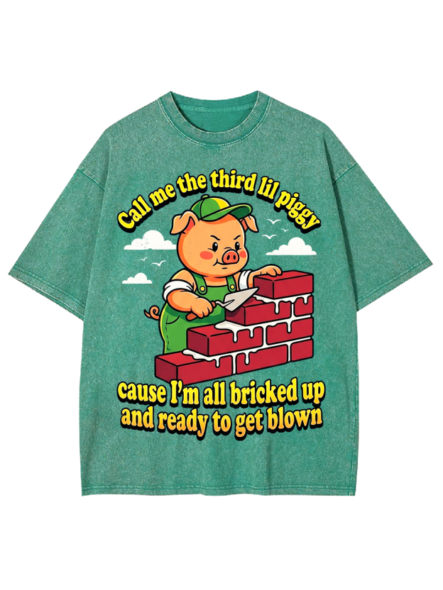 Third Lil Piggy Funny Retro Cartoon Washed Tshirt