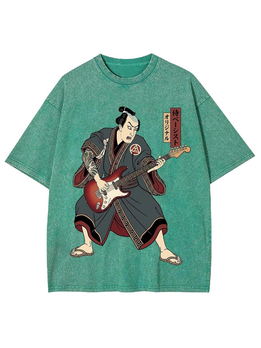 Samurai Rocker Japanese Ukiyo-e Washed Tshirt