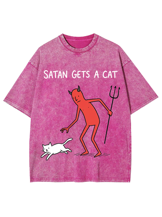 SATAN GETS A CAT Washed Tshirt