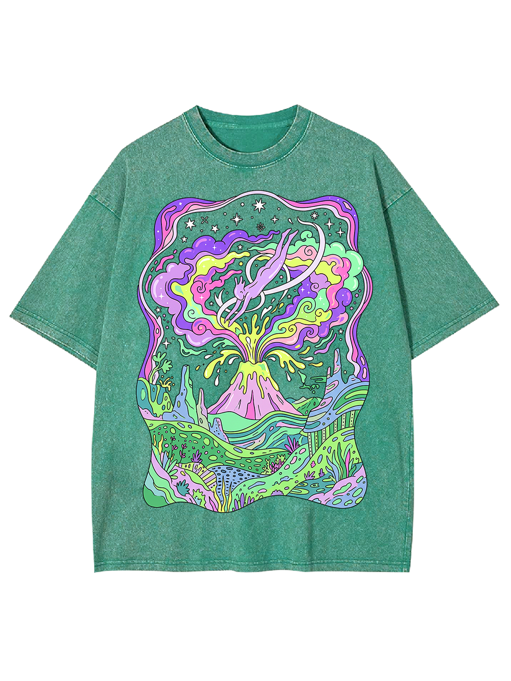 Cosmic Flow Colorful Surreal Washed Tshirt