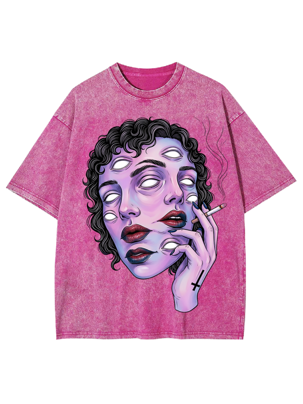 Surreal Multi-Eyed Face Washed Tshirt