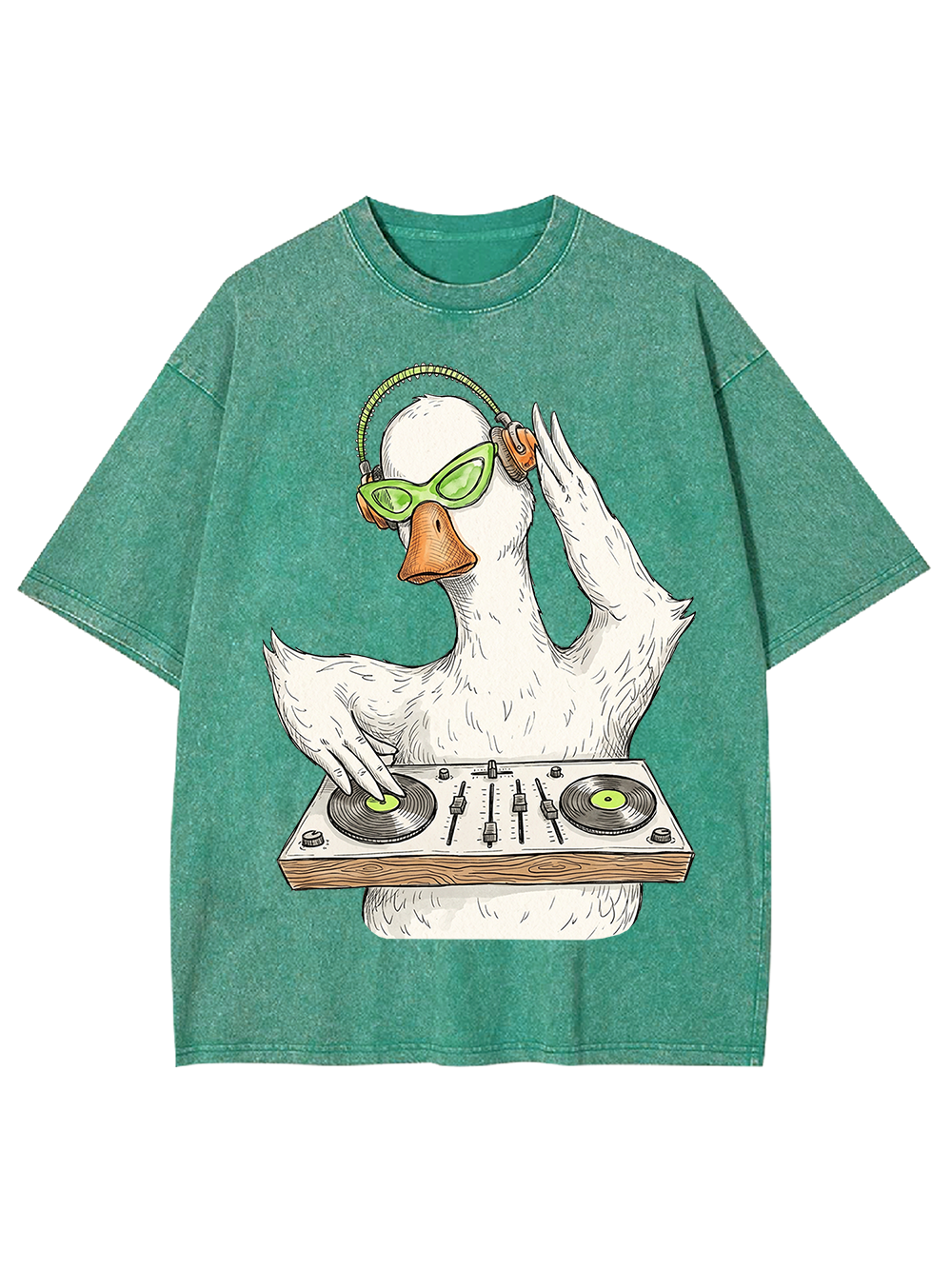 Funky DJ Duck Mixing The Beat Washed Tshirt