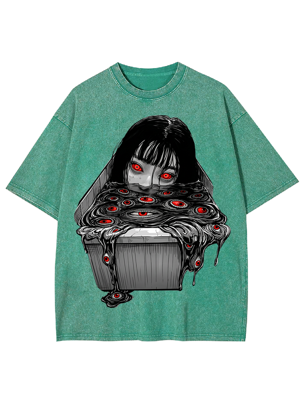 Japanese Horror Red-Eye Girl Washed Tshirt