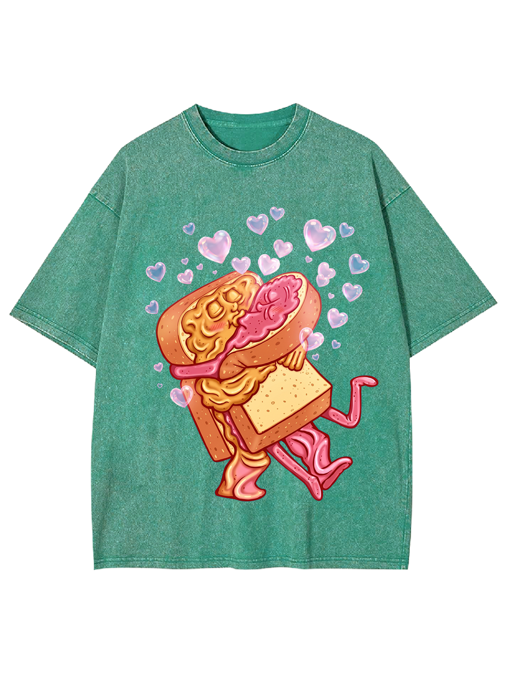 Pink Cute Hugging Sandwich Washed Tshirt
