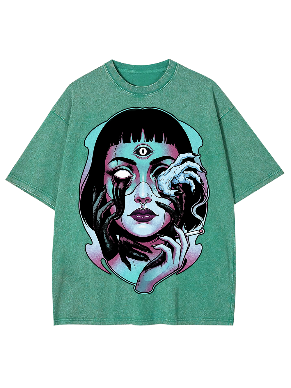 Haunting Third Eye Illustration Washed Tshirt