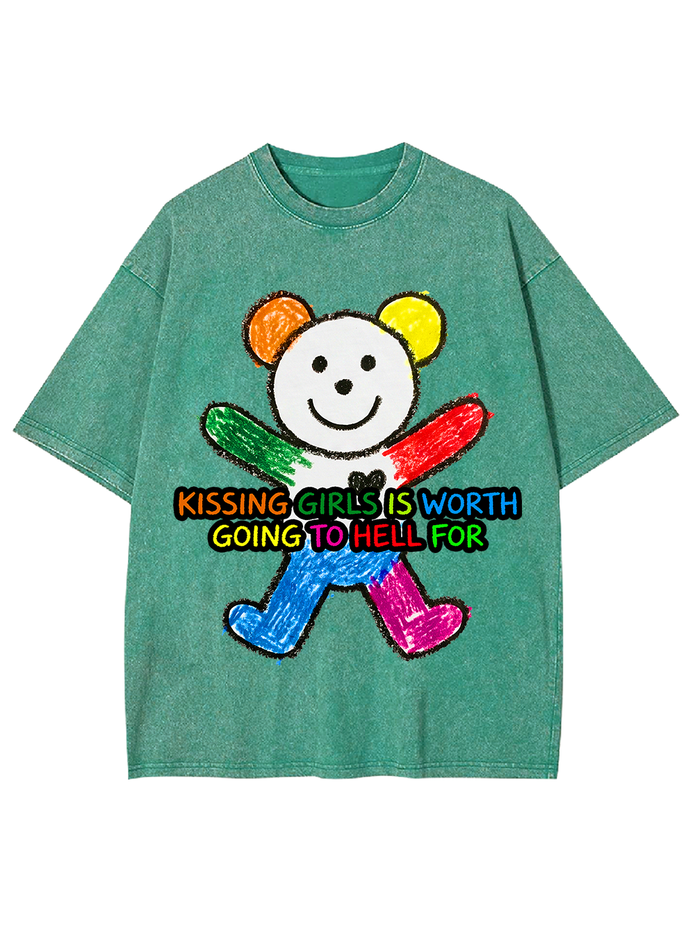 KISSING GIRLS IS WORTH GOING TO HELL FOR WASHED TSHIRT