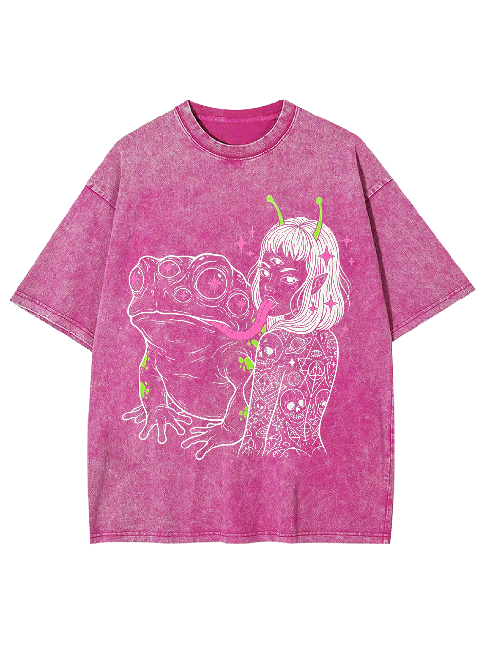 ALIEN GIRL AND MUTANT FROG TONGUE WASHED TSHIRT