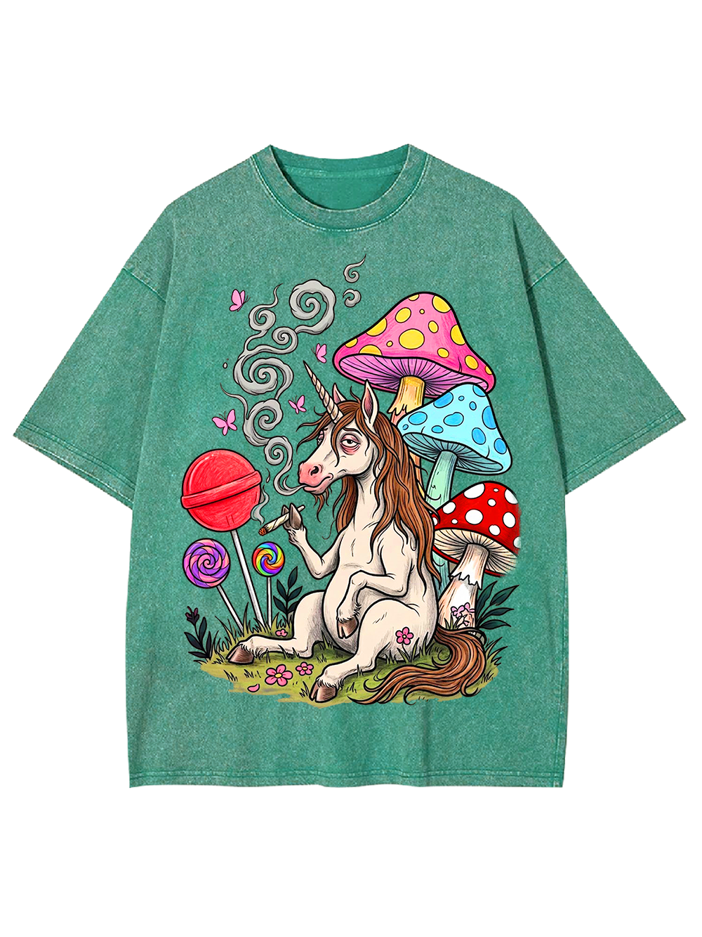PSYCHEDELIC UNICORN AND MUSHROOM FANTASY WASHED TSHIRT