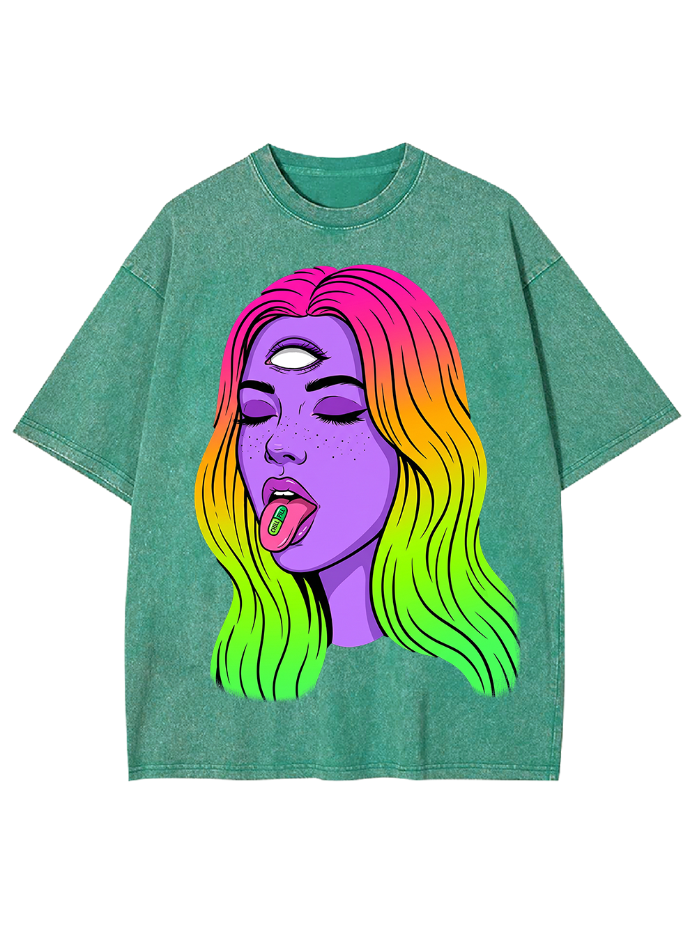 TRIPPY THIRD EYE RAINBOW GIRL WASHED TSHIRT