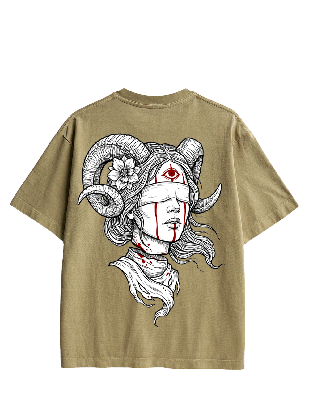 RAM HORN GIRL BLOODY NECK DOUBLE SIDED PRINT WASHED TSHIRT