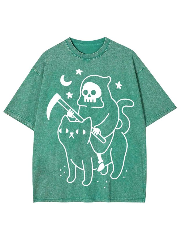 Grim Reaper's Cat Ride Washed Tshirt