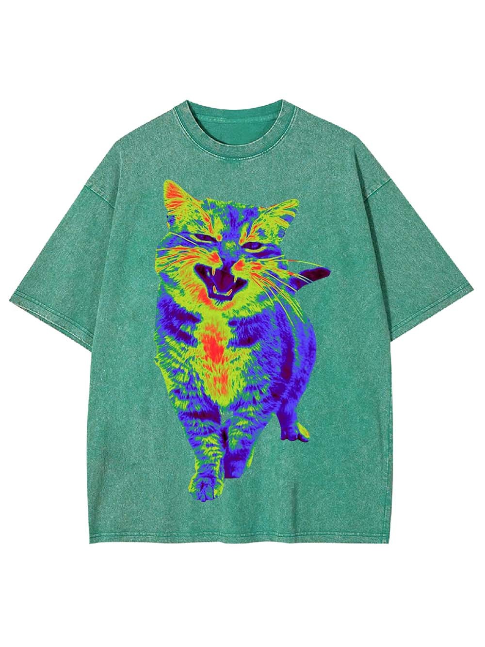 Psychedelic Roaring Cat Washed Tshirt