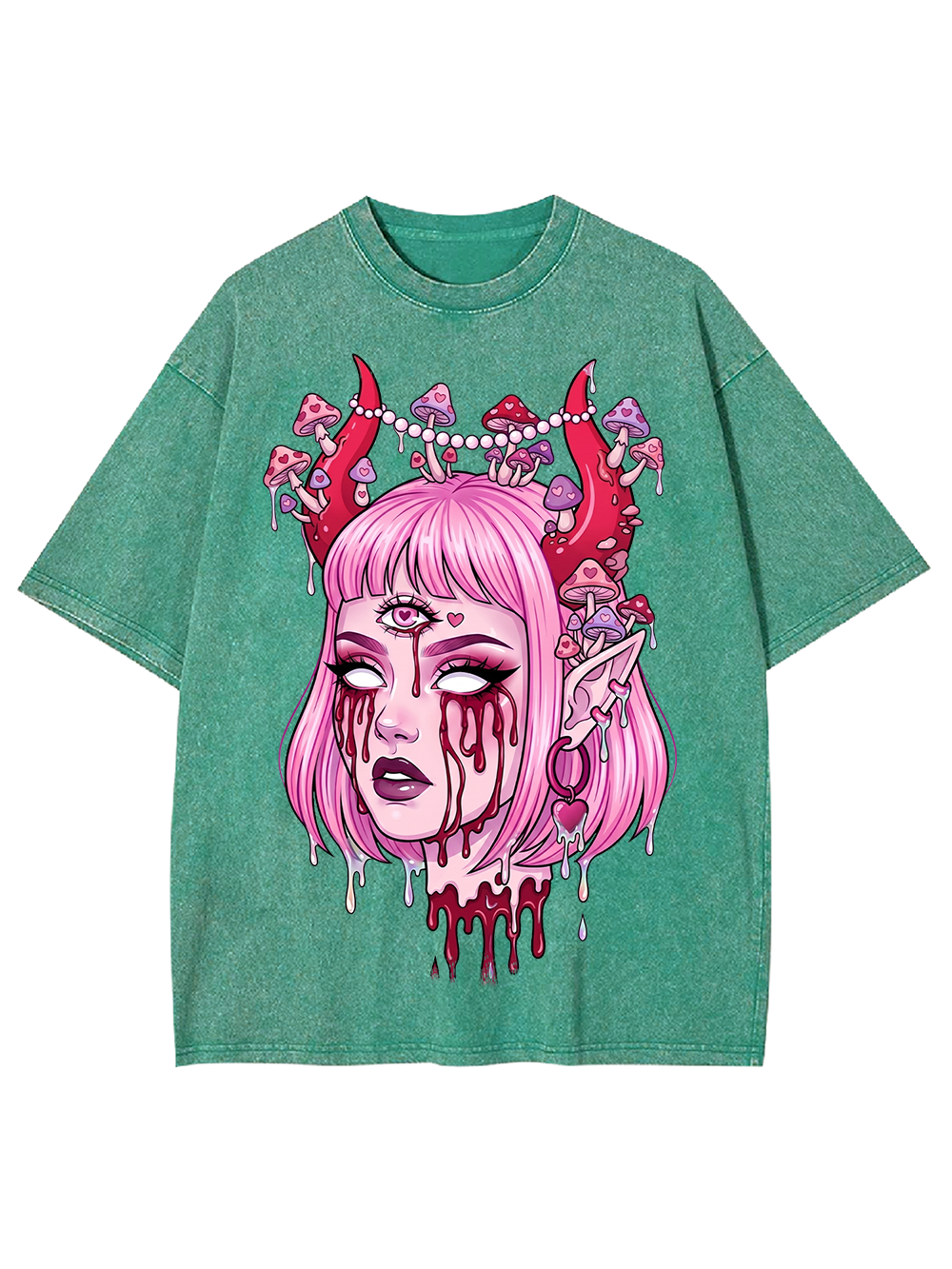 PINK DEMON GIRL SHROOM WASHED TSHIRT