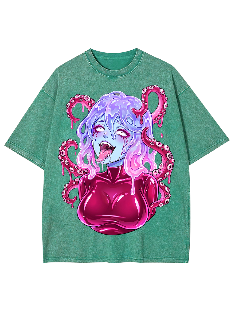 PINK TENTACLE DEMON GIRL WASHED TSHIRT