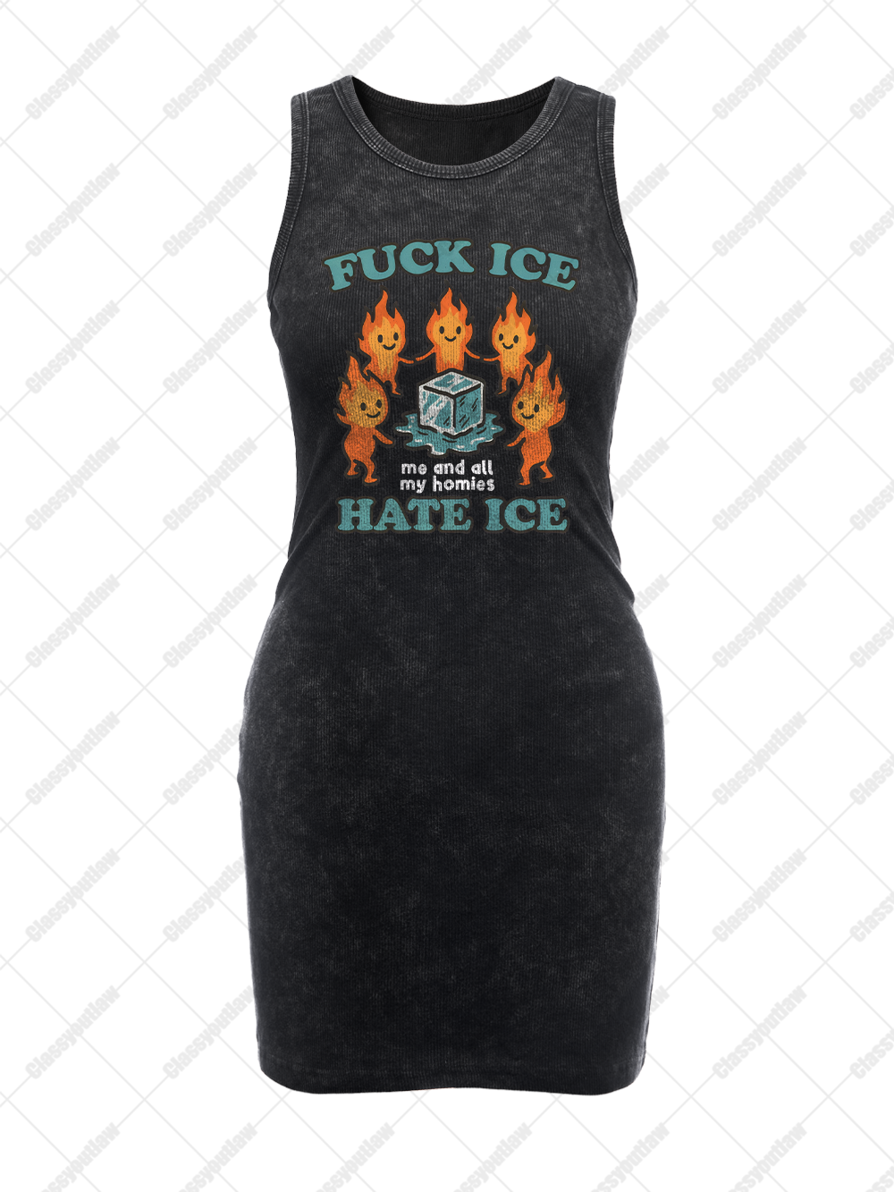 FU*K ICE HATE ICE VINTAGE BODYCON TANK DRESS