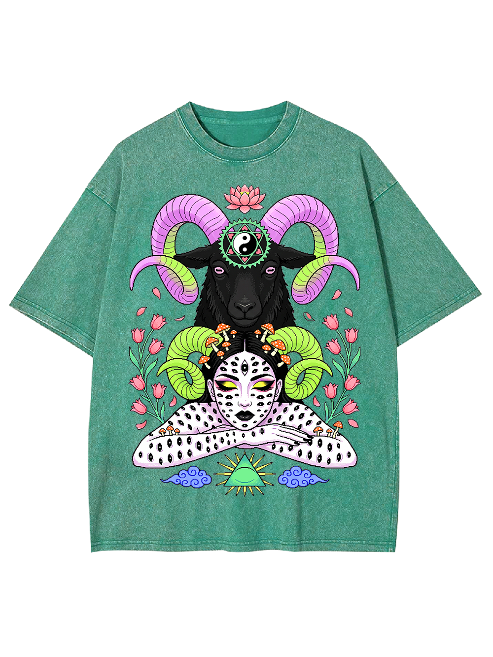MYSTIC GOAT AND LEOPARD WASHED TSHIRT