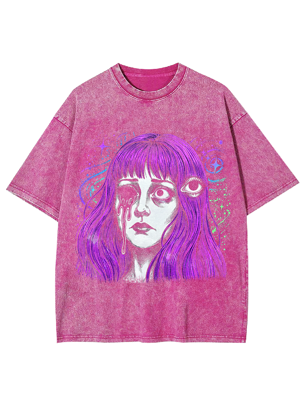 PURPLE PSYCHEDELIC ONE-EYE GIRL WASHED TSHIRT