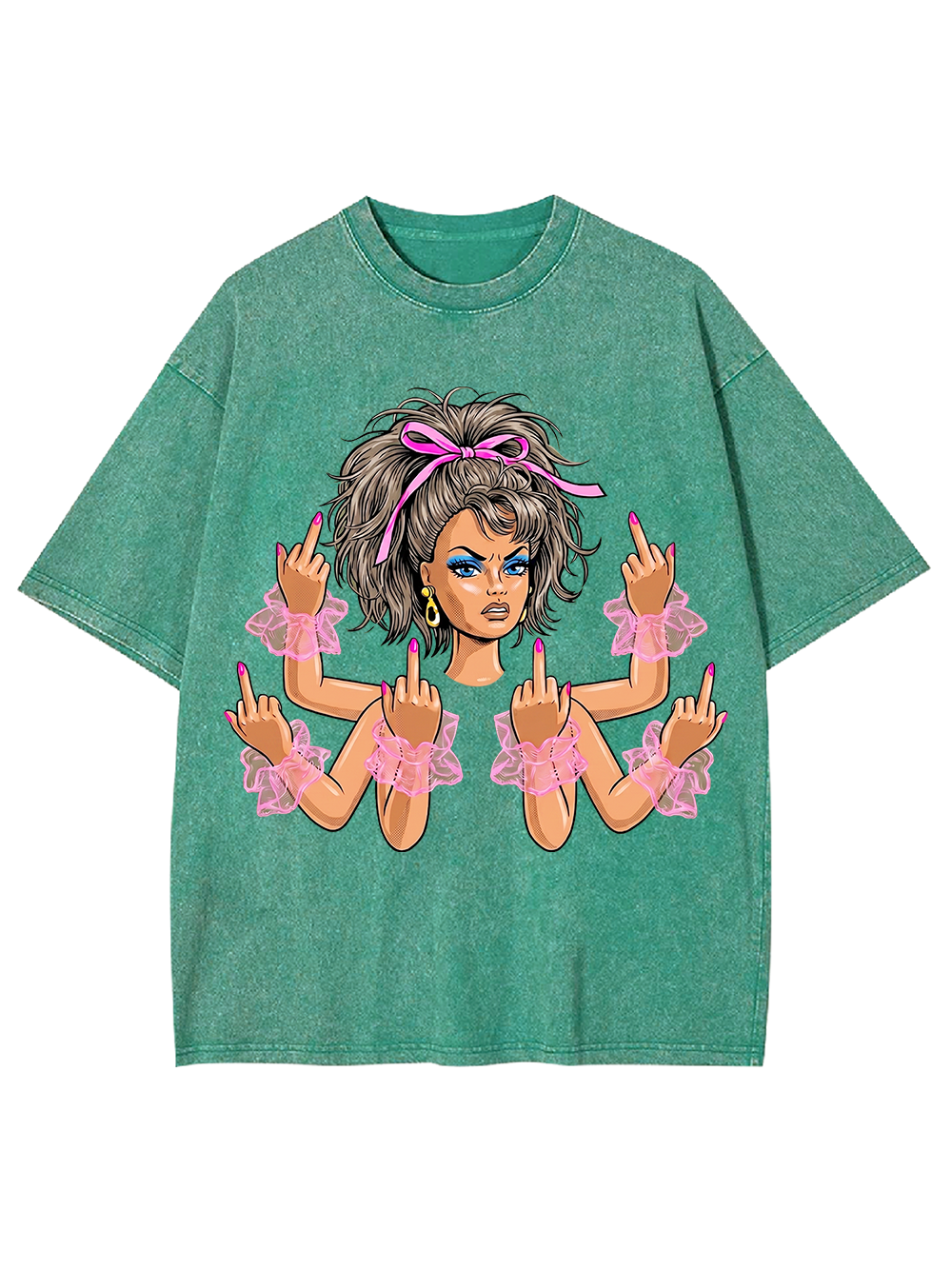 PINK BOW ATTITUDE QUEEN WASHED TSHIRT