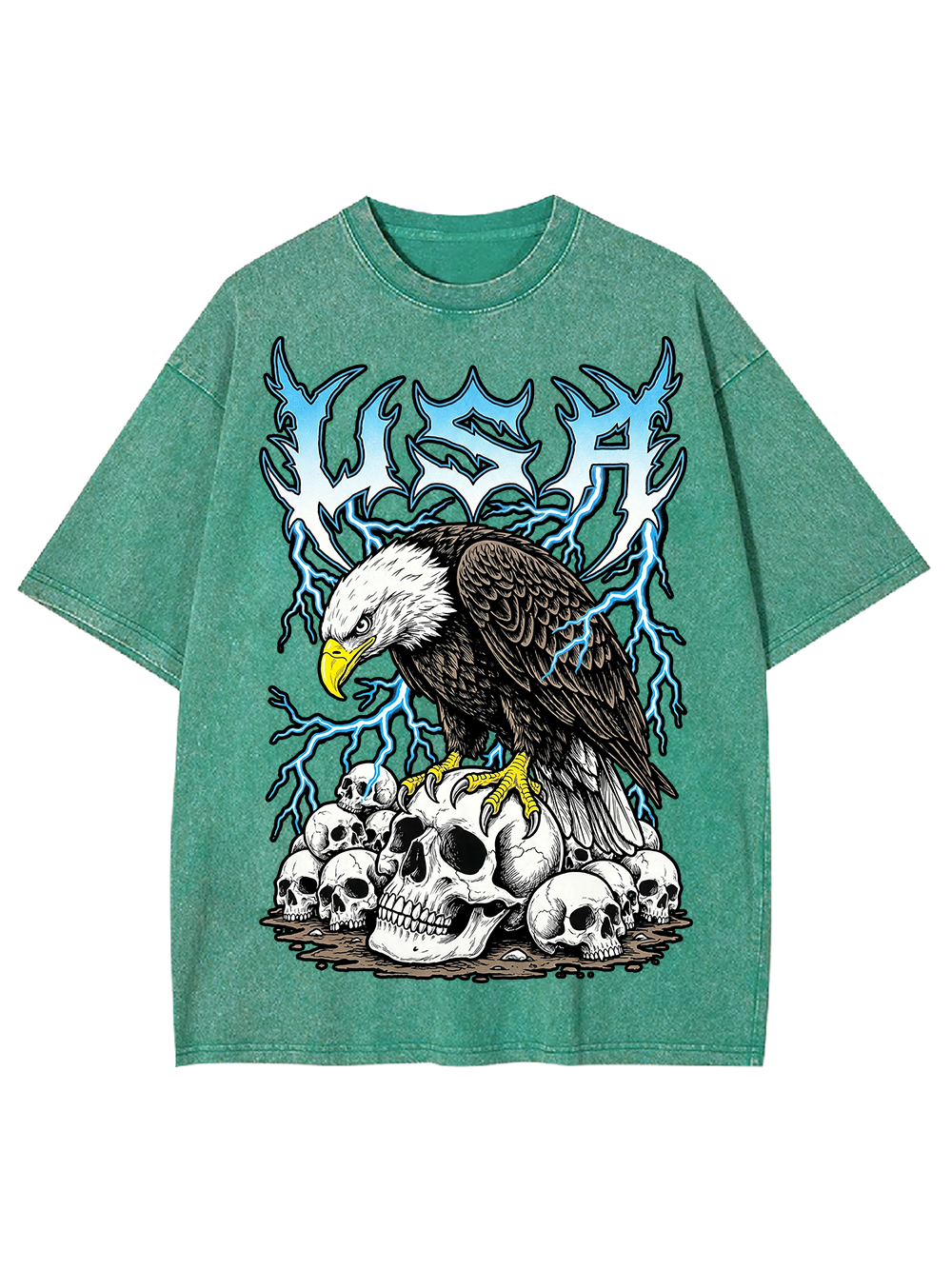 USA EAGLE THUNDER SKULLS WASHED TSHIRT