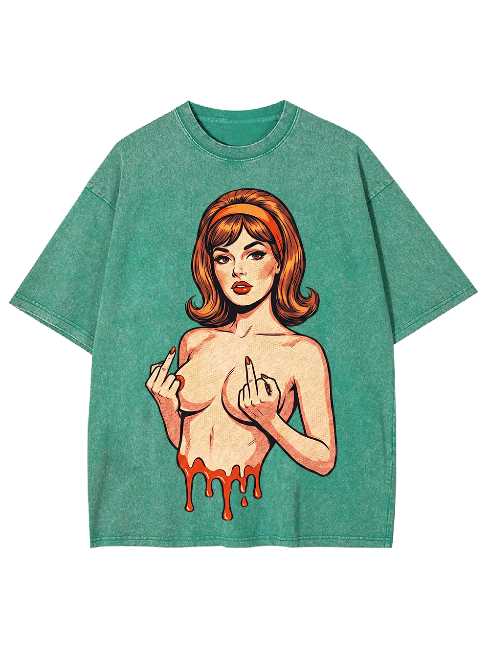 DRIPPING PIN-UP MIDDLE FINGER WASHED TSHIRT