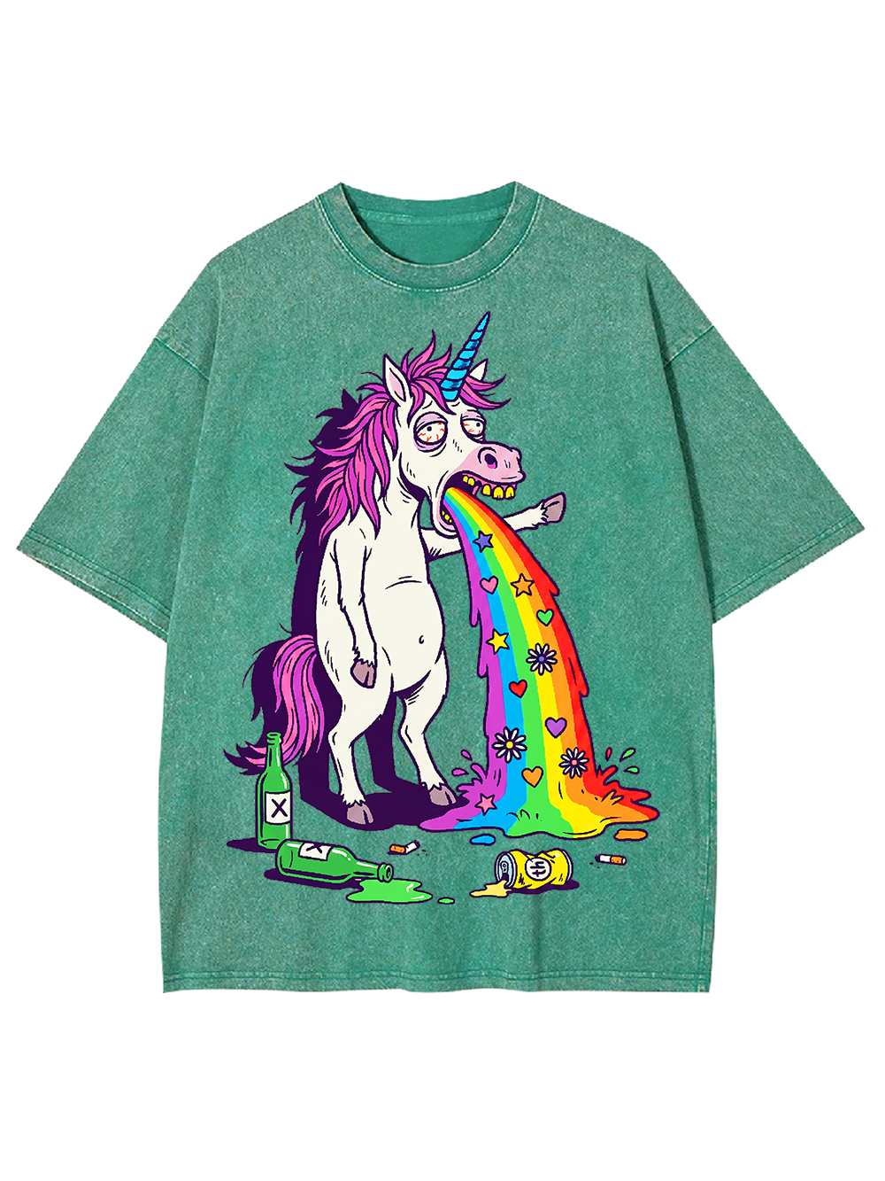 VOMITING RAINBOW UNICORN WASHED TSHIRT