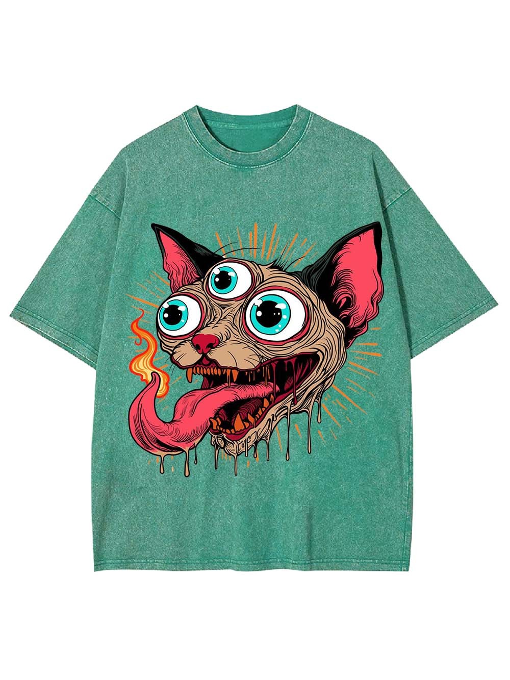 Flaming Three-Eyed Cat Washed Tshirt