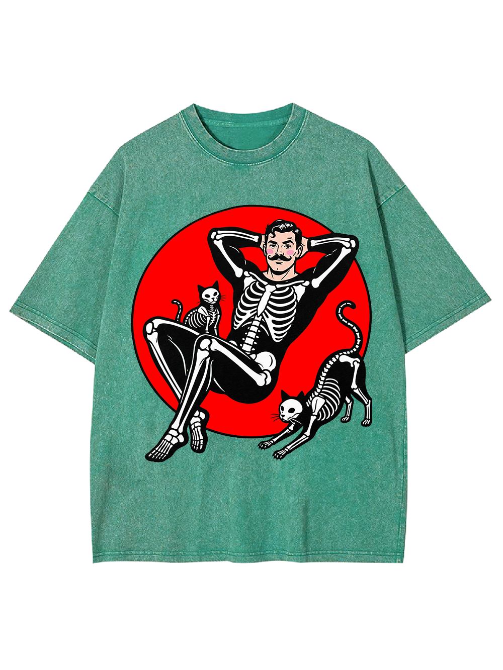 SKELETON QUEEN WITH CATS WASHED TSHIRT
