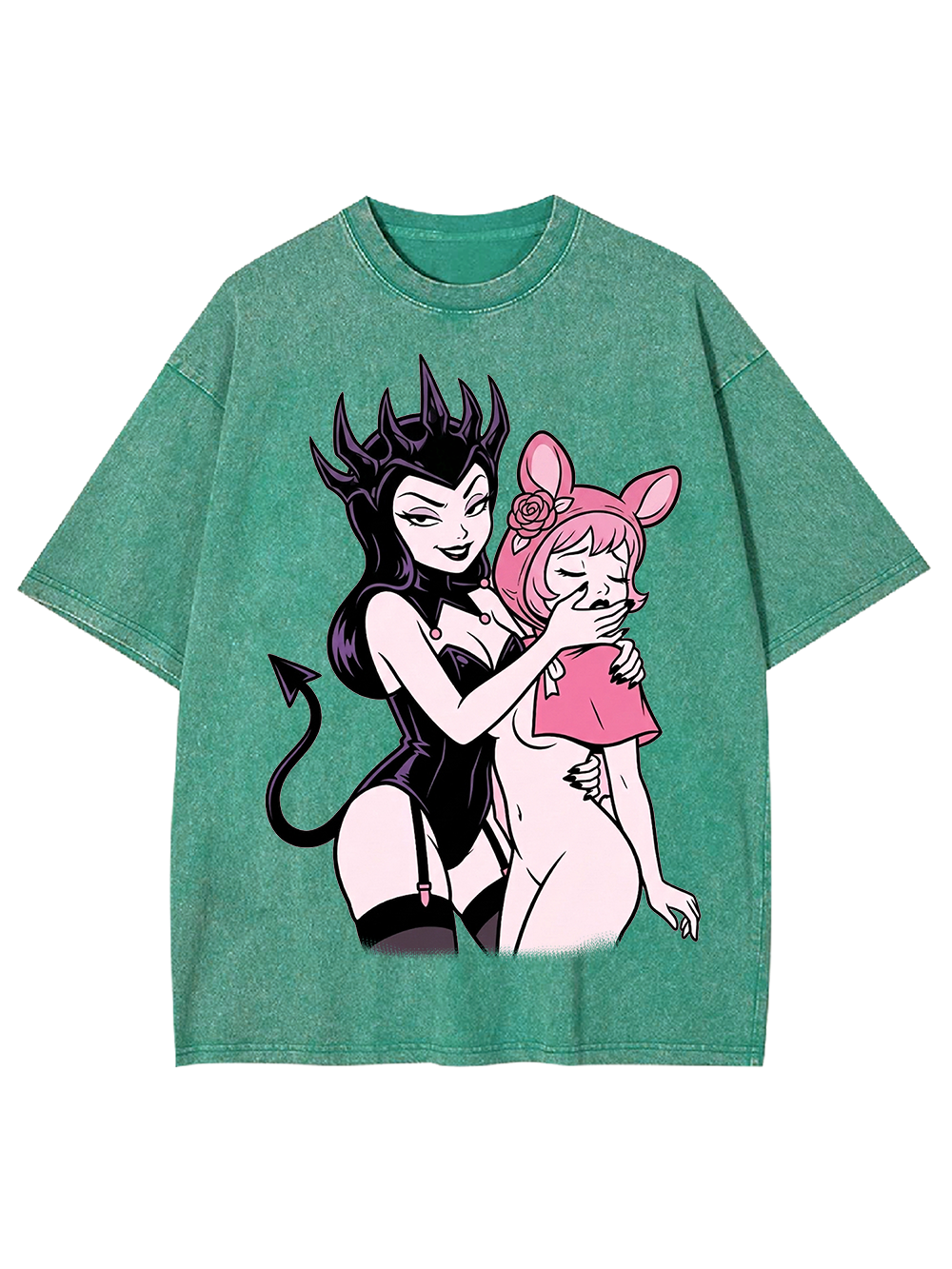 DEMON GIRL AND BUNNY GIRL WASHED TSHIRT