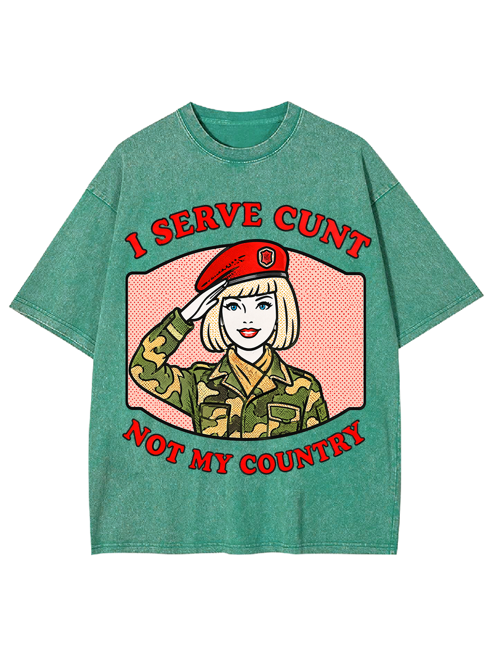 ARMY GIRL SLOGAN AAA WASHED TSHIRT
