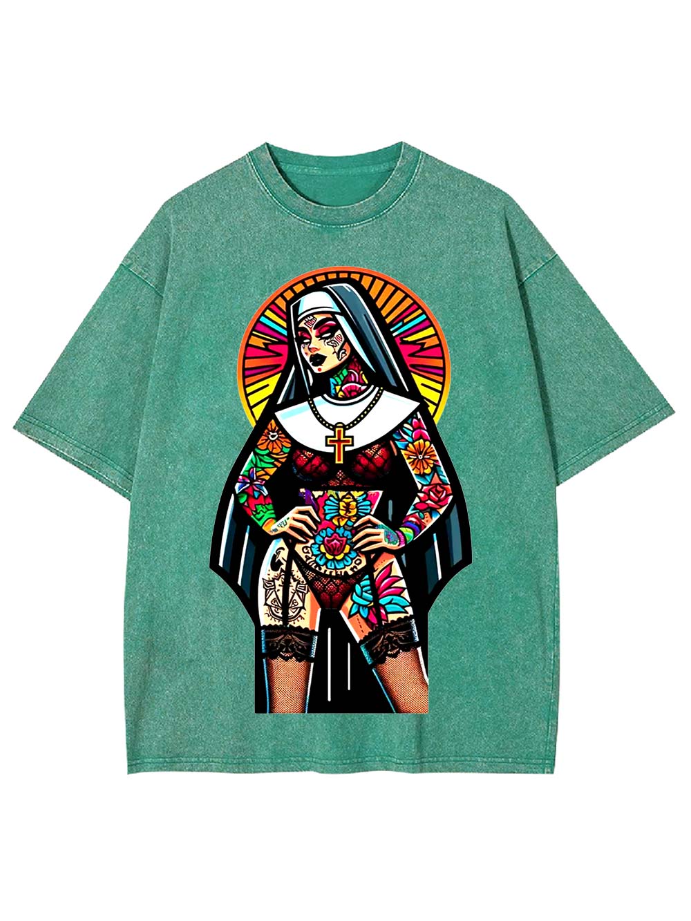 Tattooed Rebel Nun Washed Tshirt