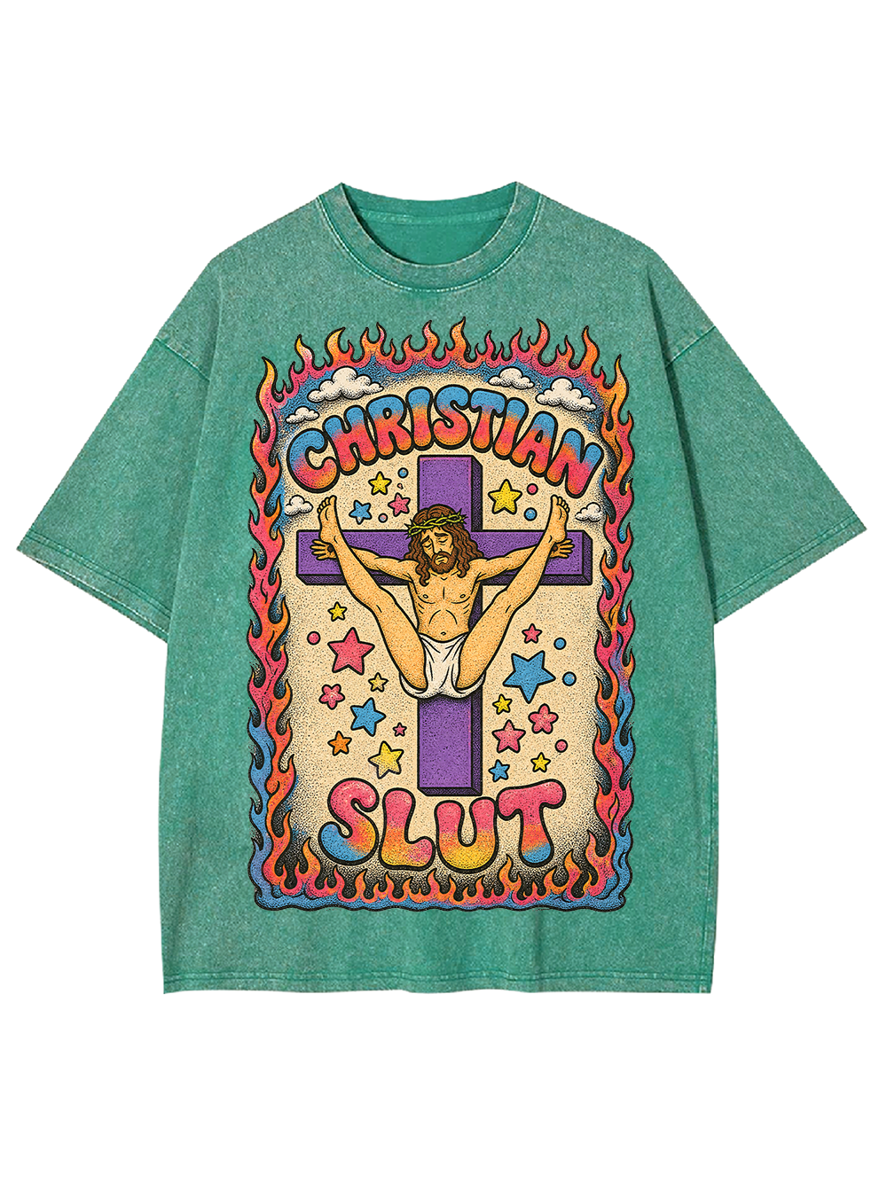 FLAMING CROSS SLUT AAA WASHED TSHIRT