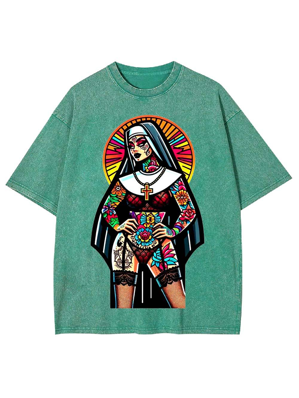 Tattooed Rebel Nun Washed Tshirt
