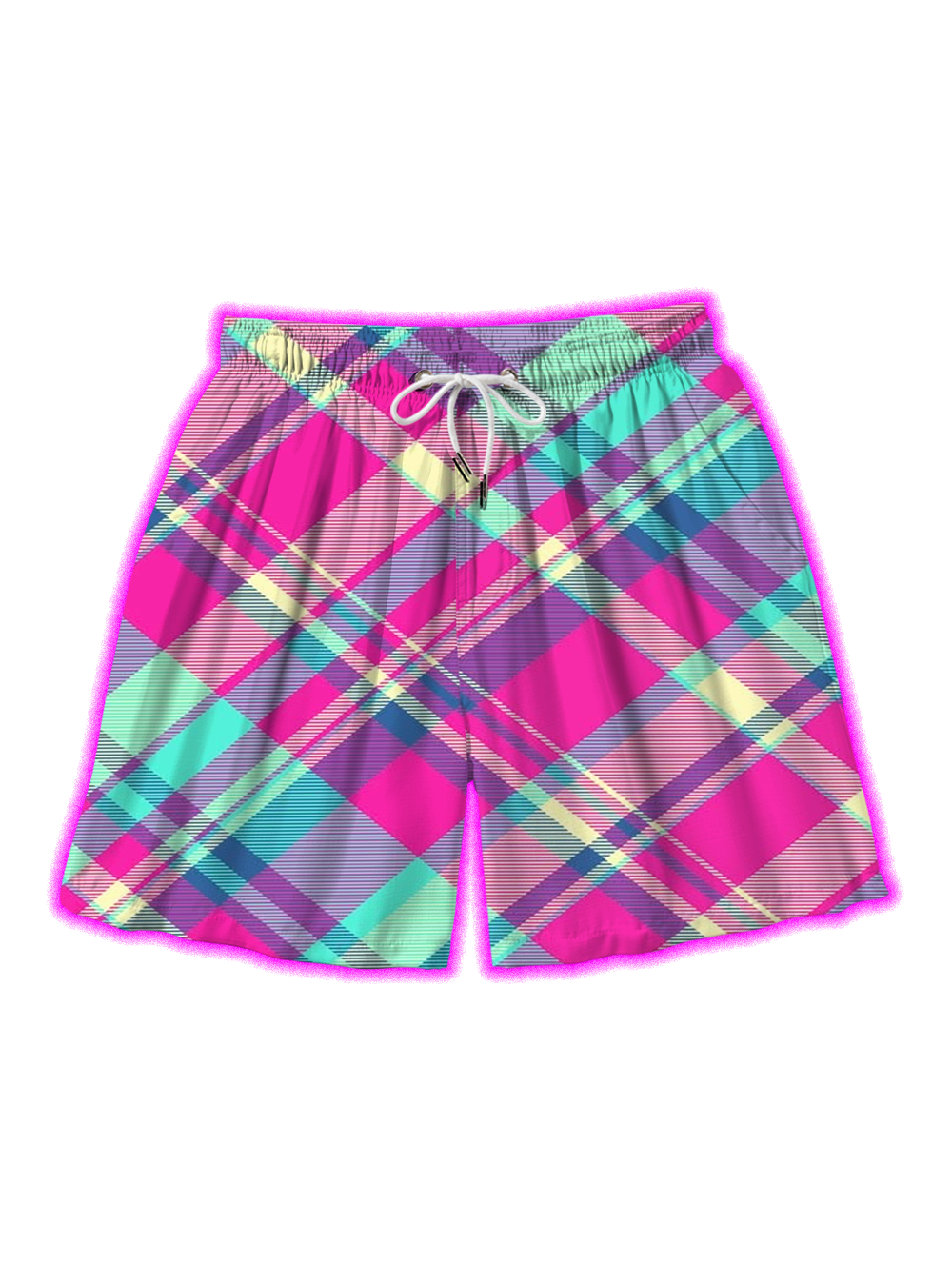 NEON PLAID ALL OVER PRINT SHORTS