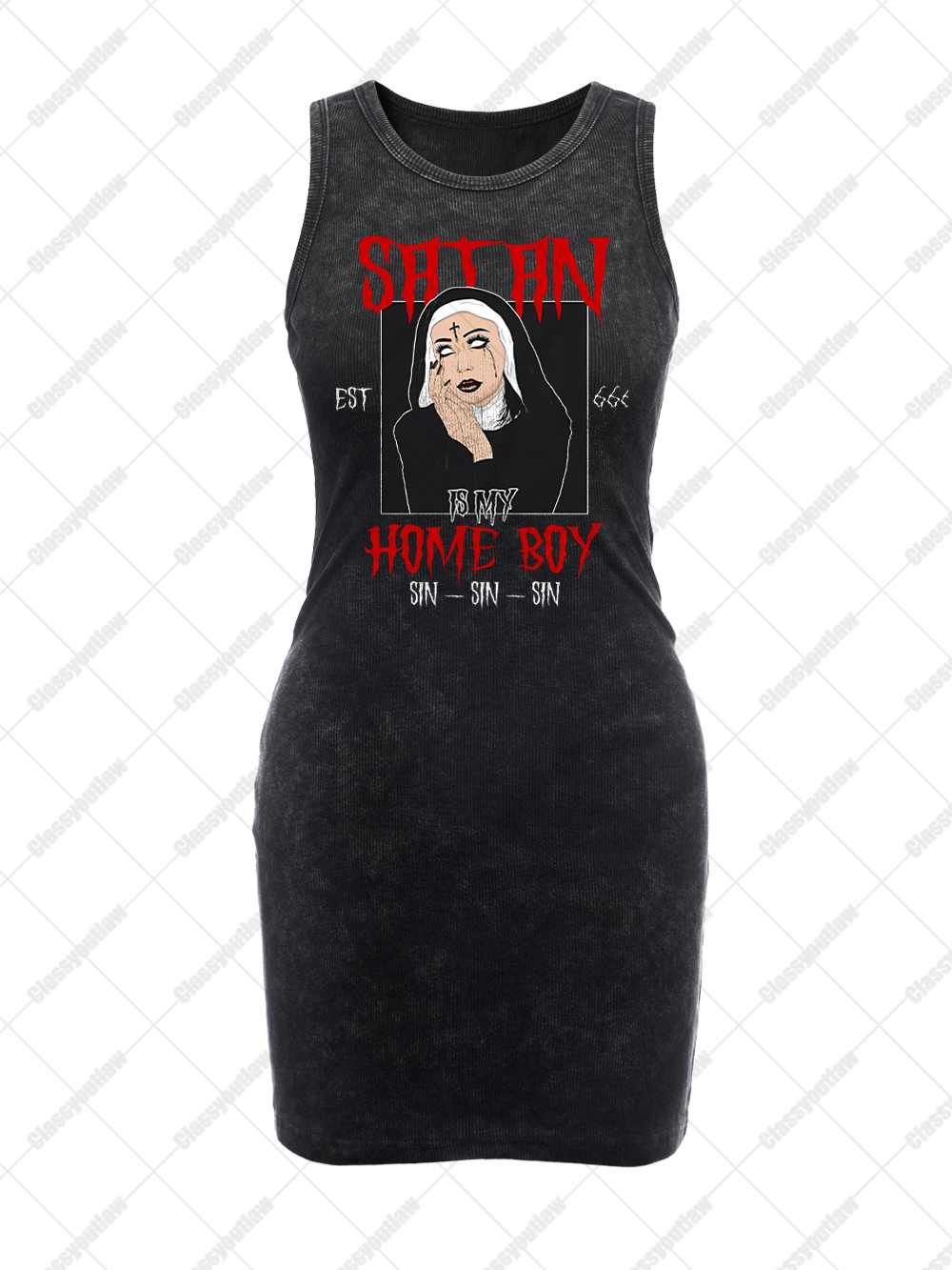 SATAN IS MY HOMEBOY VINTAGE BODYCON TANK DRESS