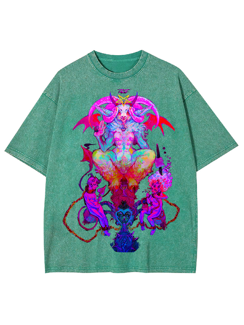 NEON BAPHOMET VISION WASHED TSHIRT