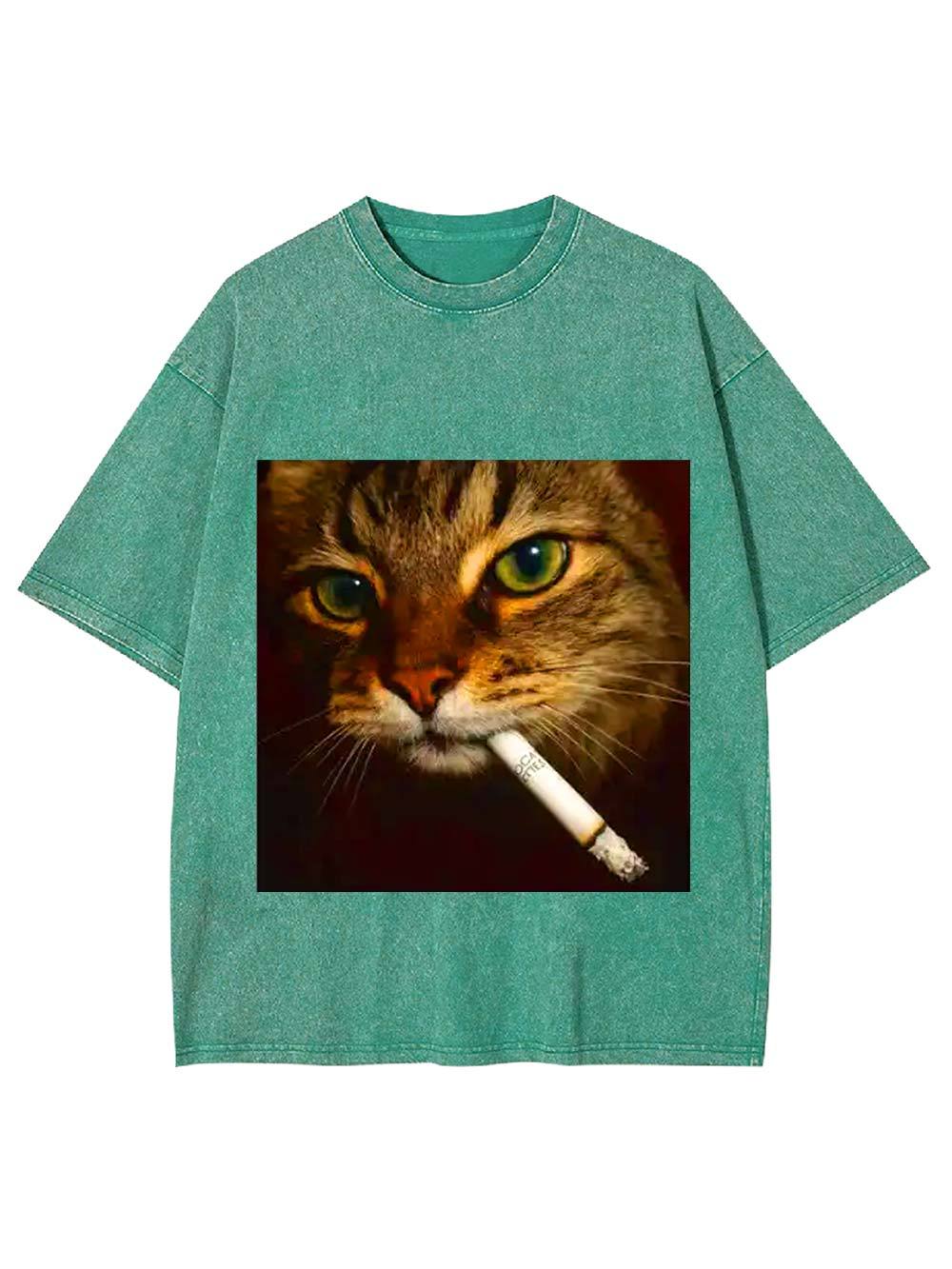 Smoking Cat Washed Tshirt
