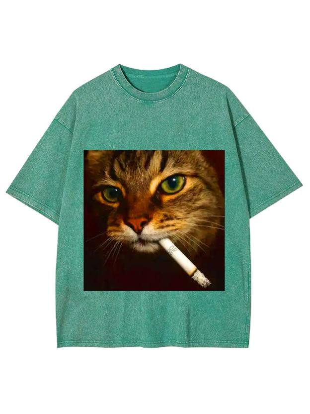 Smoking Cat Washed Tshirt