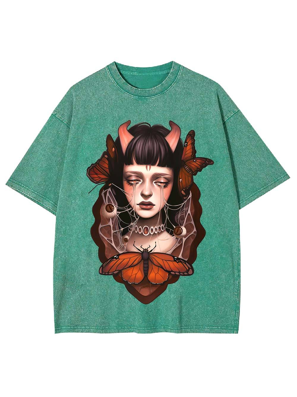 Butterfly Tears and Horns Washed Tshirt