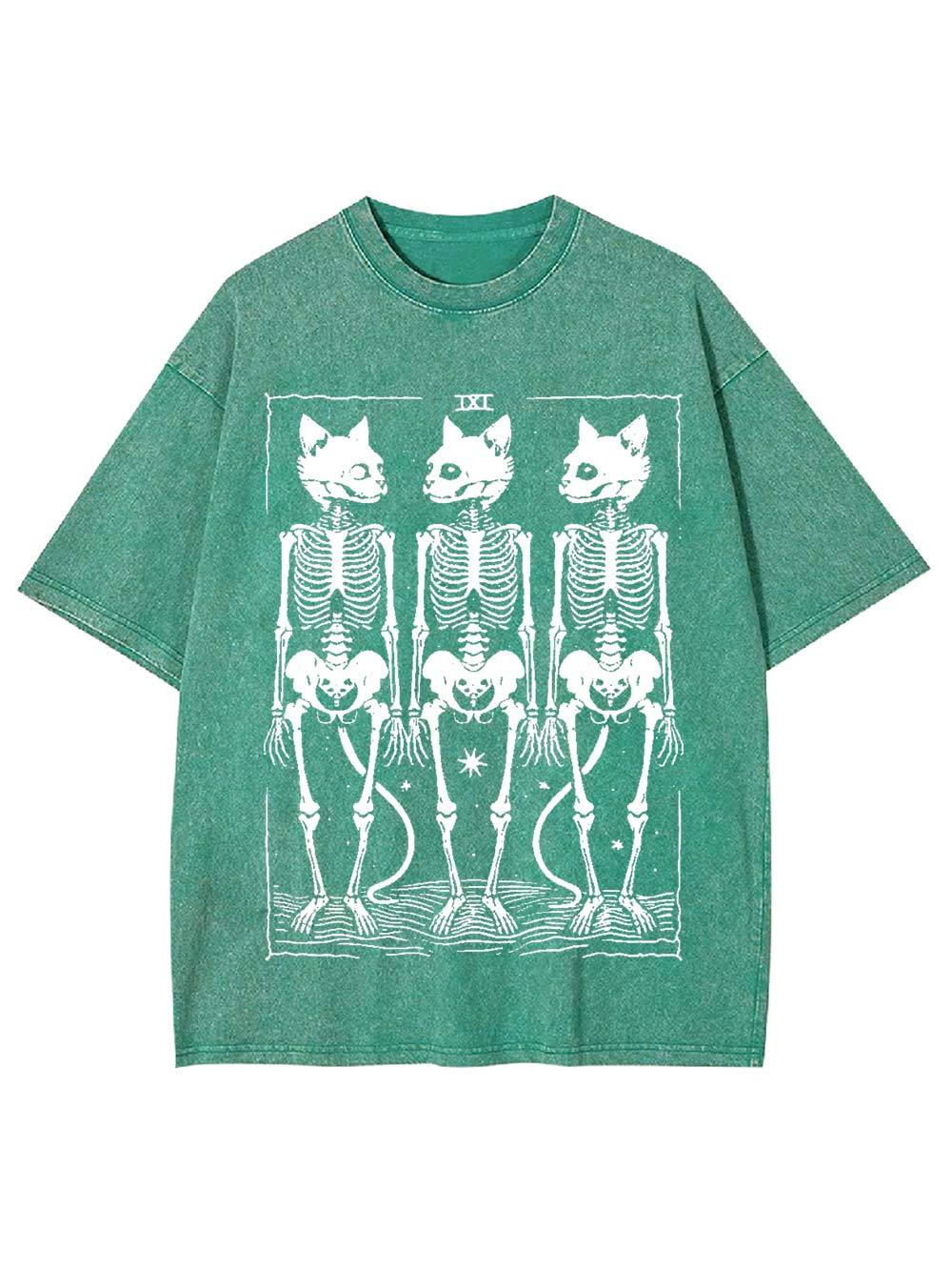 Feline Skeleton Trio Washed Tshirt