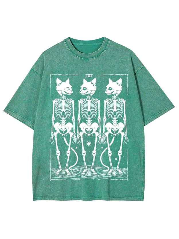 Feline Skeleton Trio Washed Tshirt