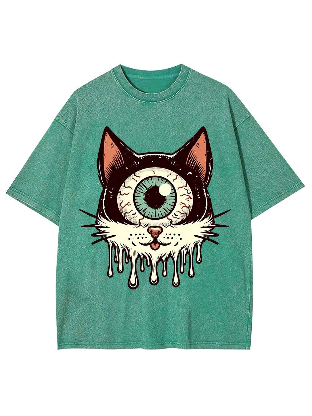 Melting Eyeball Cat Washed Tshirt