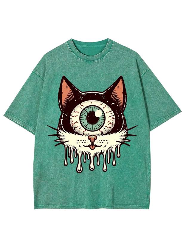 Melting Eyeball Cat Washed Tshirt